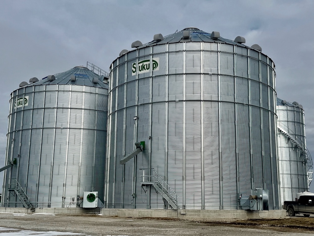 Two large grain bins